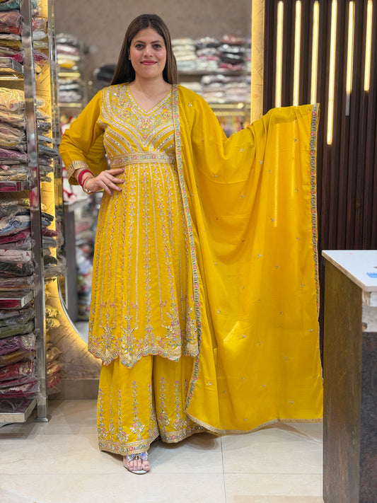 DESIGNER ANARKALI WITH HANDWORK YELLOW