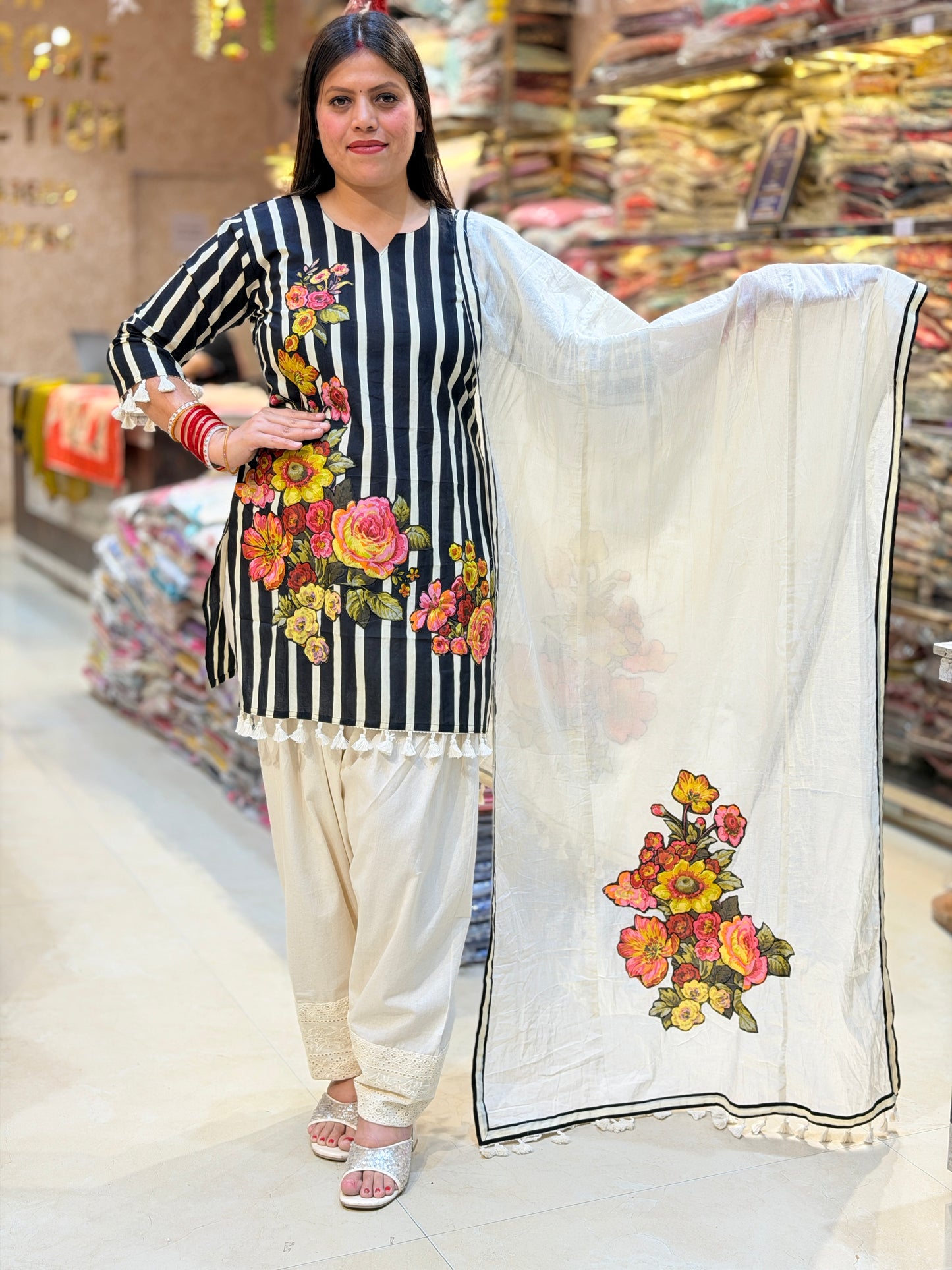 BLACK WITH WHITE DESIGNER FARSHI SALWAR SUIT
