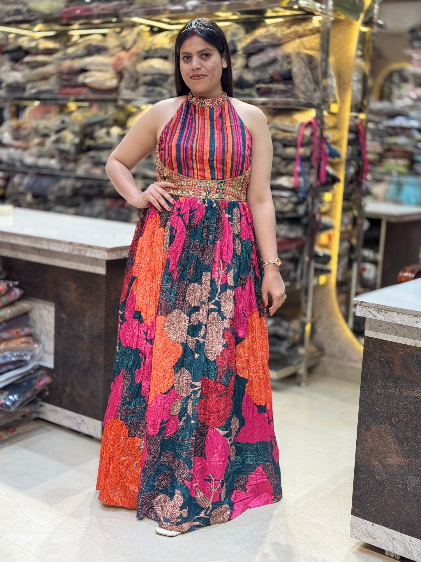 BEAUTIFUL MULTI COLOURED FULL LENGTH GOWN