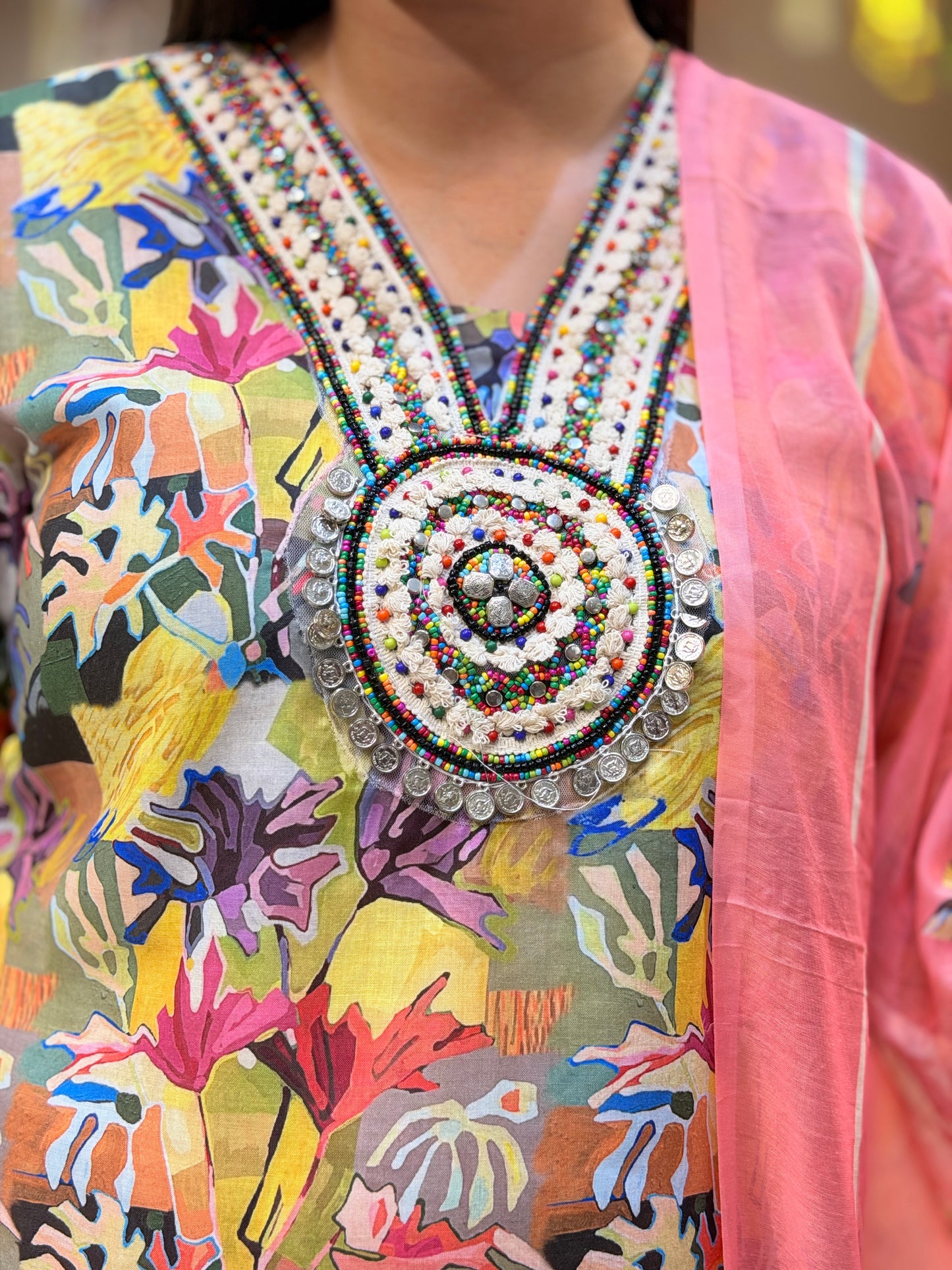 MULTI COLOUR WITH PEACH DUPPTA  FARSHI SALWAR SUIT