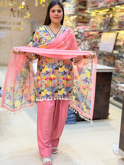 MULTI COLOUR WITH PEACH DUPPTA  FARSHI SALWAR SUIT