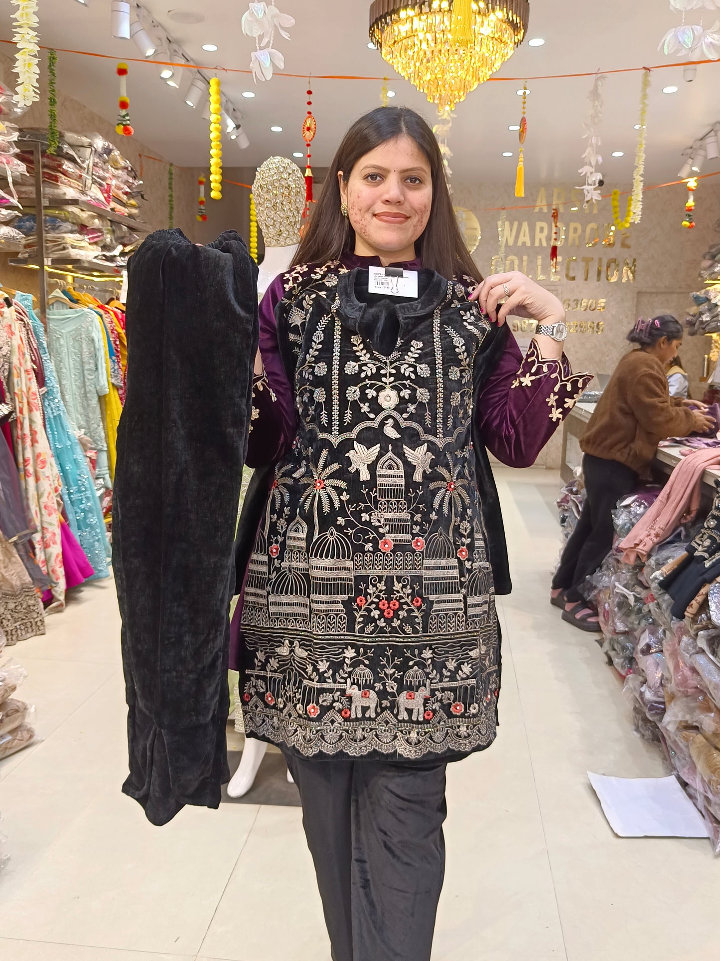 EMBROIDED DESIGNER VELVET CORDSET