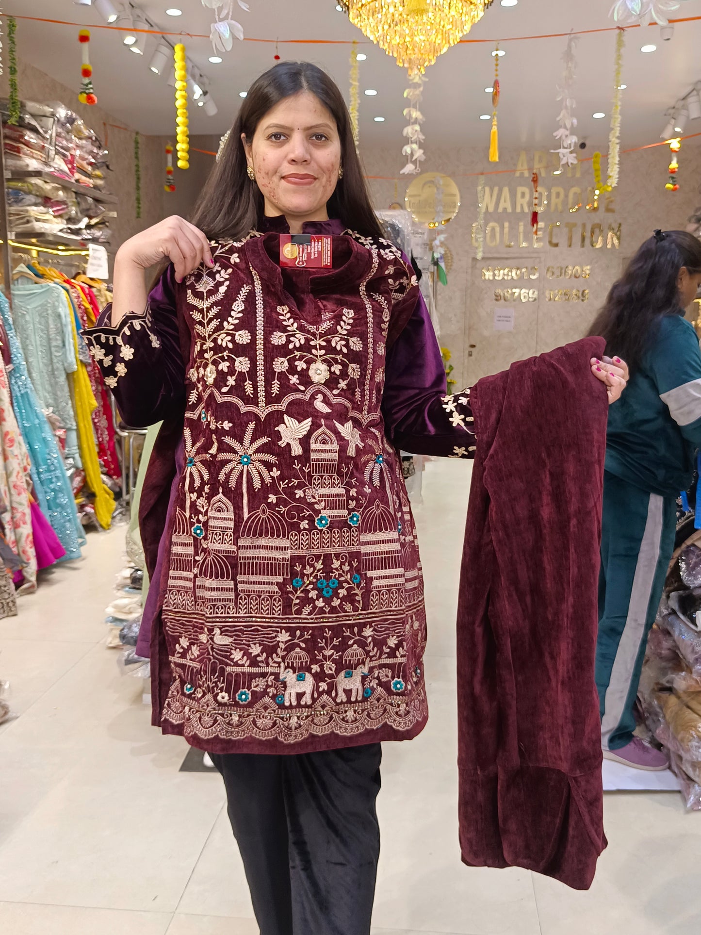 EMBROIDED DESIGNER VELVET CORDSET