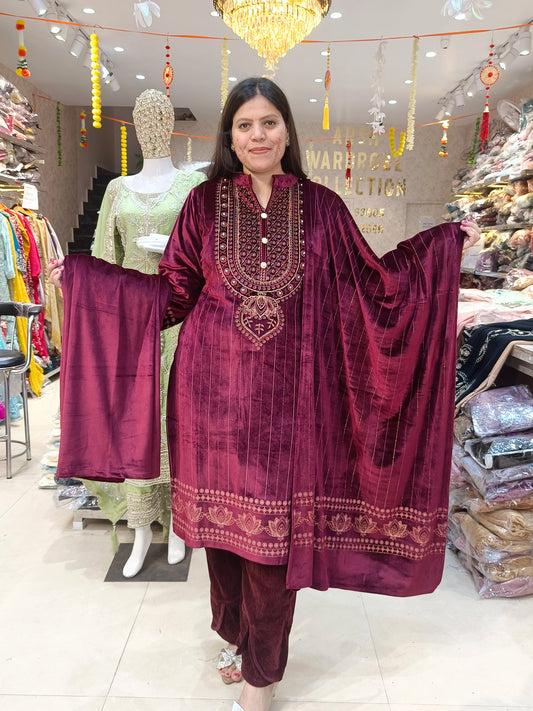 NECK DESIGN WITH BELL SLEEVES PLAZO SUIT