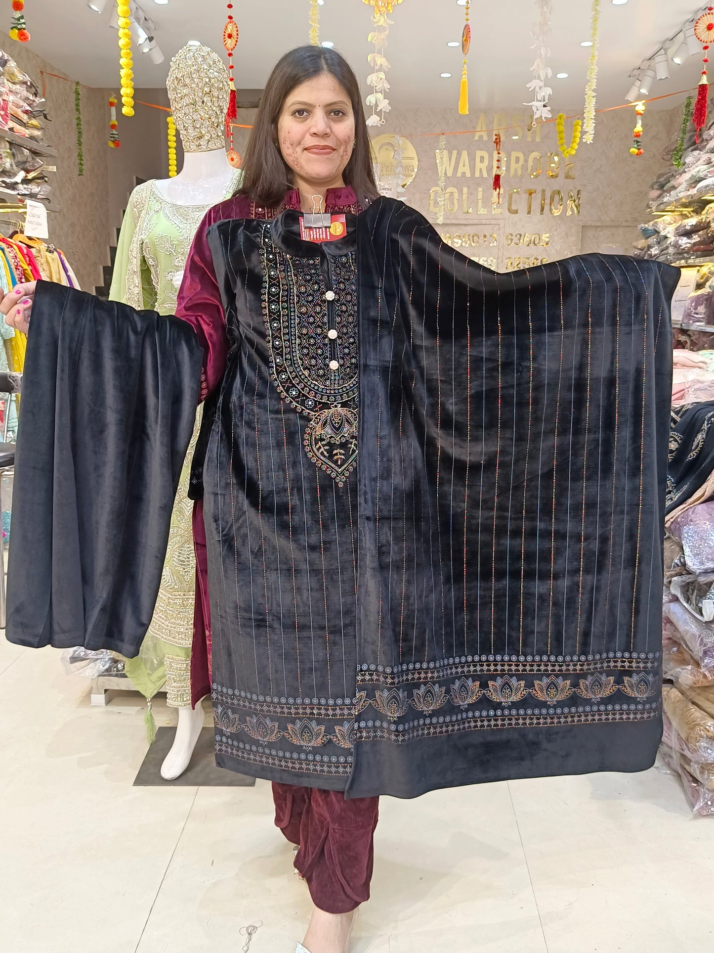 NECK DESIGN WITH BELL SLEEVES PLAZO SUIT