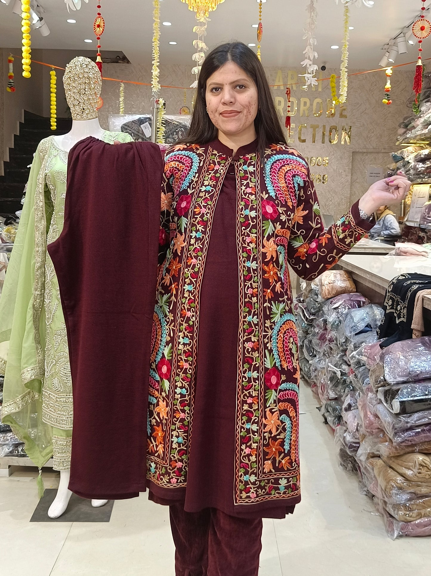 MULTI COLOURED THREAD WORK JACKET DESIGN CORDSET