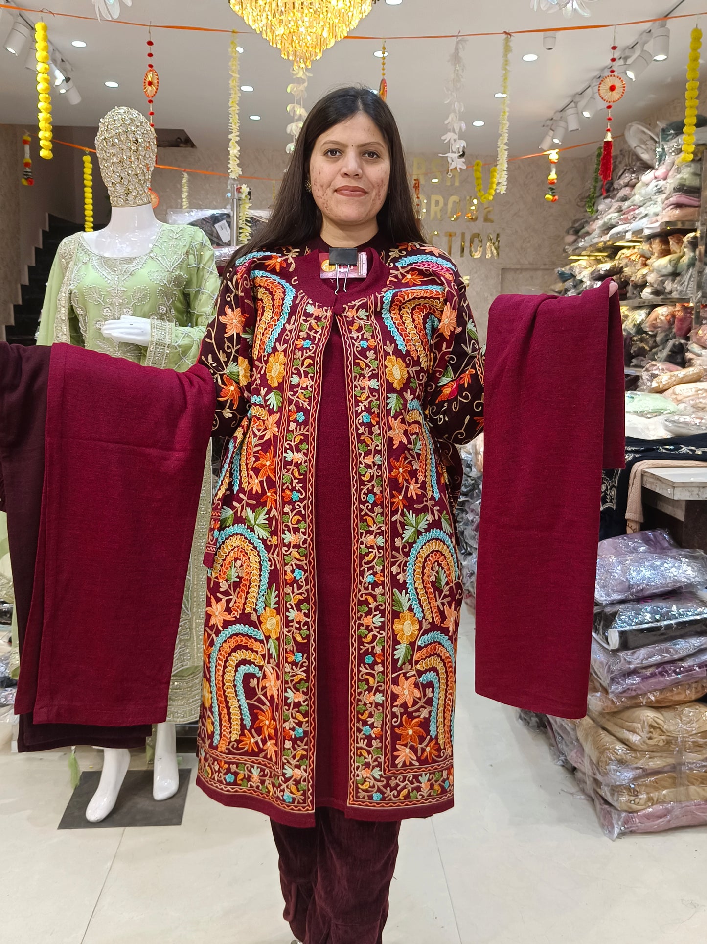 MULTI COLOURED THREAD WORK JACKET DESIGN CORDSET