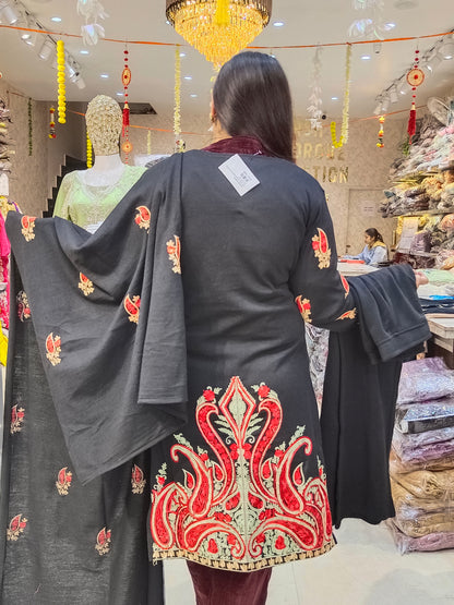 BLACK FRONT AND BACK DESIGN SHIRT WOOL SHAWL SUIT