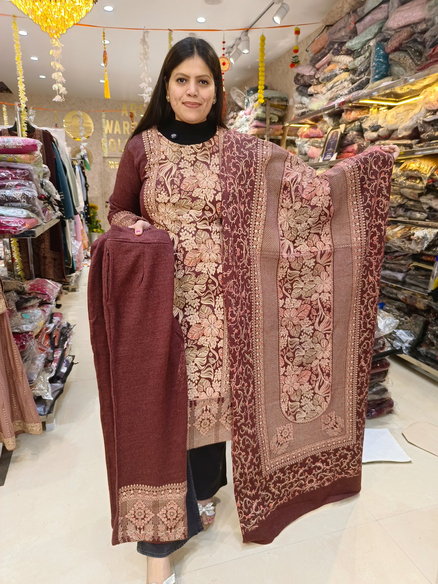 PREMIUM WOOL THREAD WORK DESIGNER 3PC SHAWL SUIT