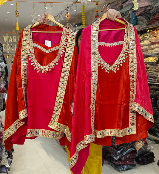 GLASS TISSUE WITH ORIGNAL MIRROR WORK BUSTIER SUIT