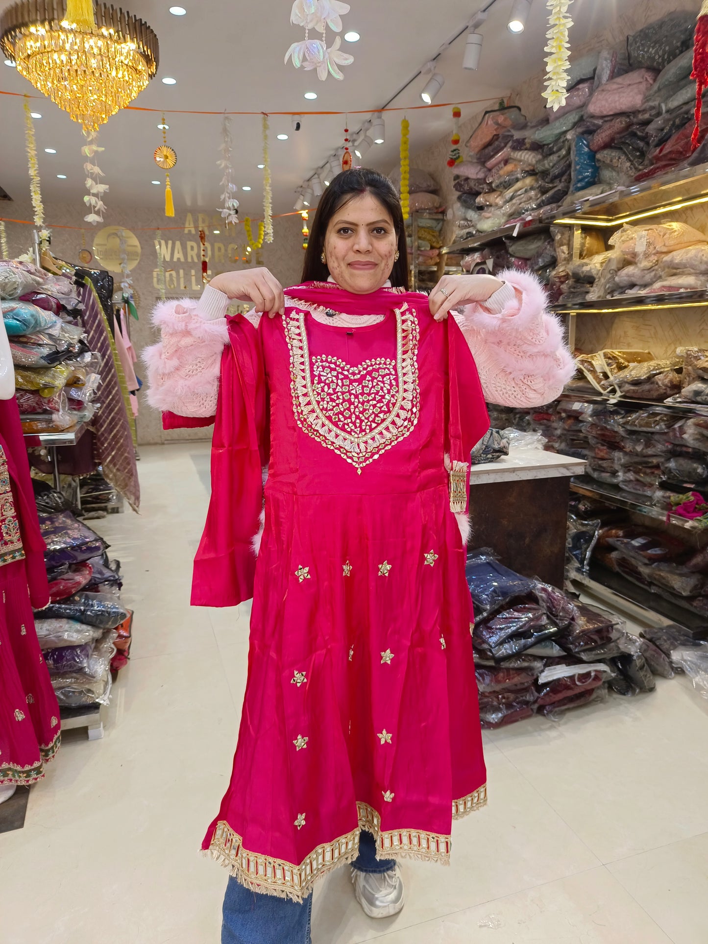 BEAUTIFUL ORIGNAL MIRROR WORK GLASS TISSUE ANARKALI