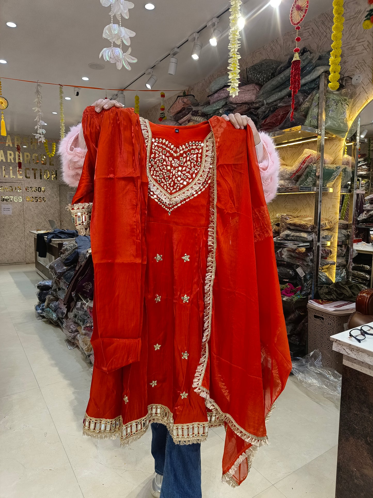BEAUTIFUL ORIGNAL MIRROR WORK GLASS TISSUE ANARKALI