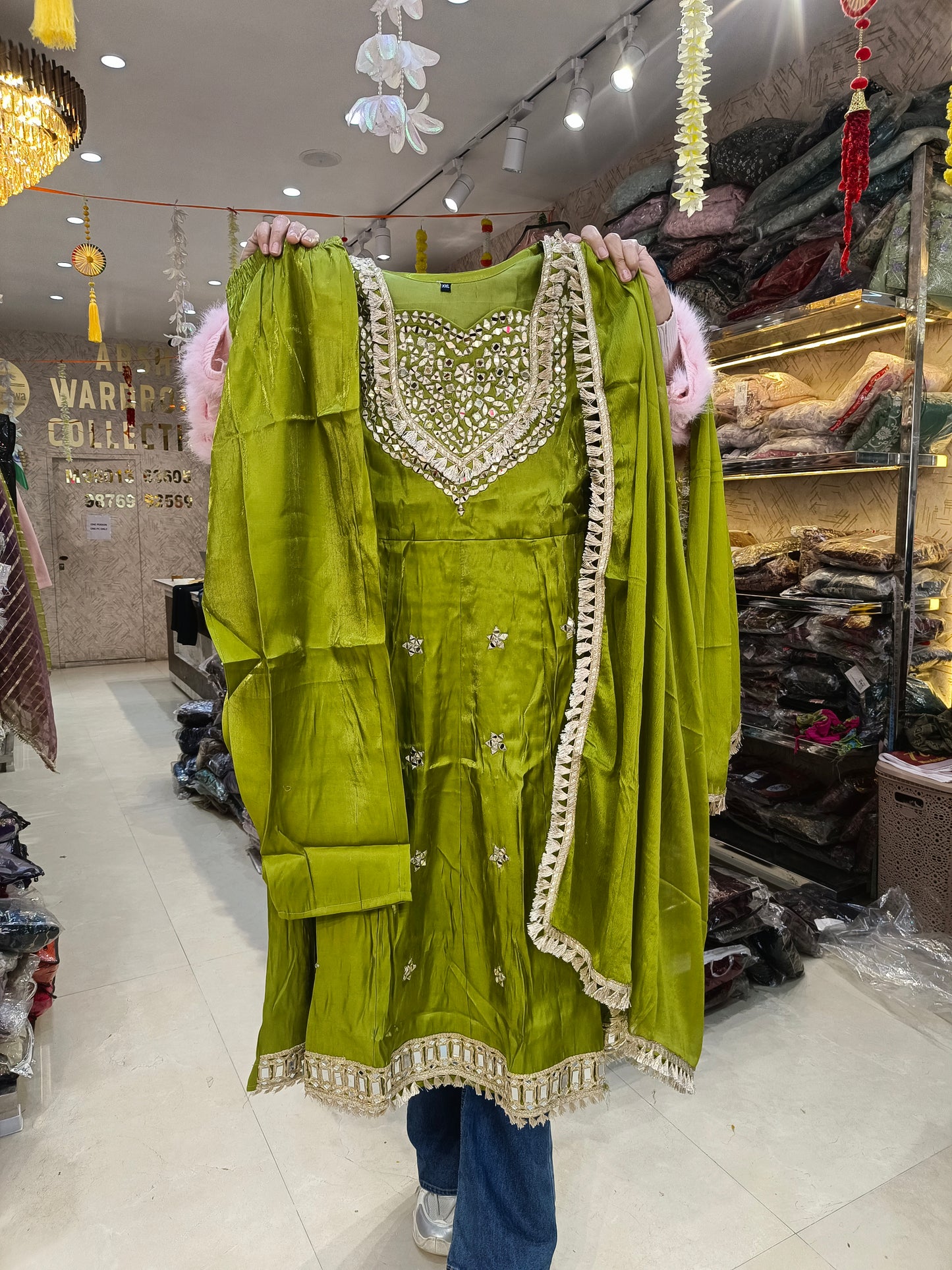 BEAUTIFUL ORIGNAL MIRROR WORK GLASS TISSUE ANARKALI