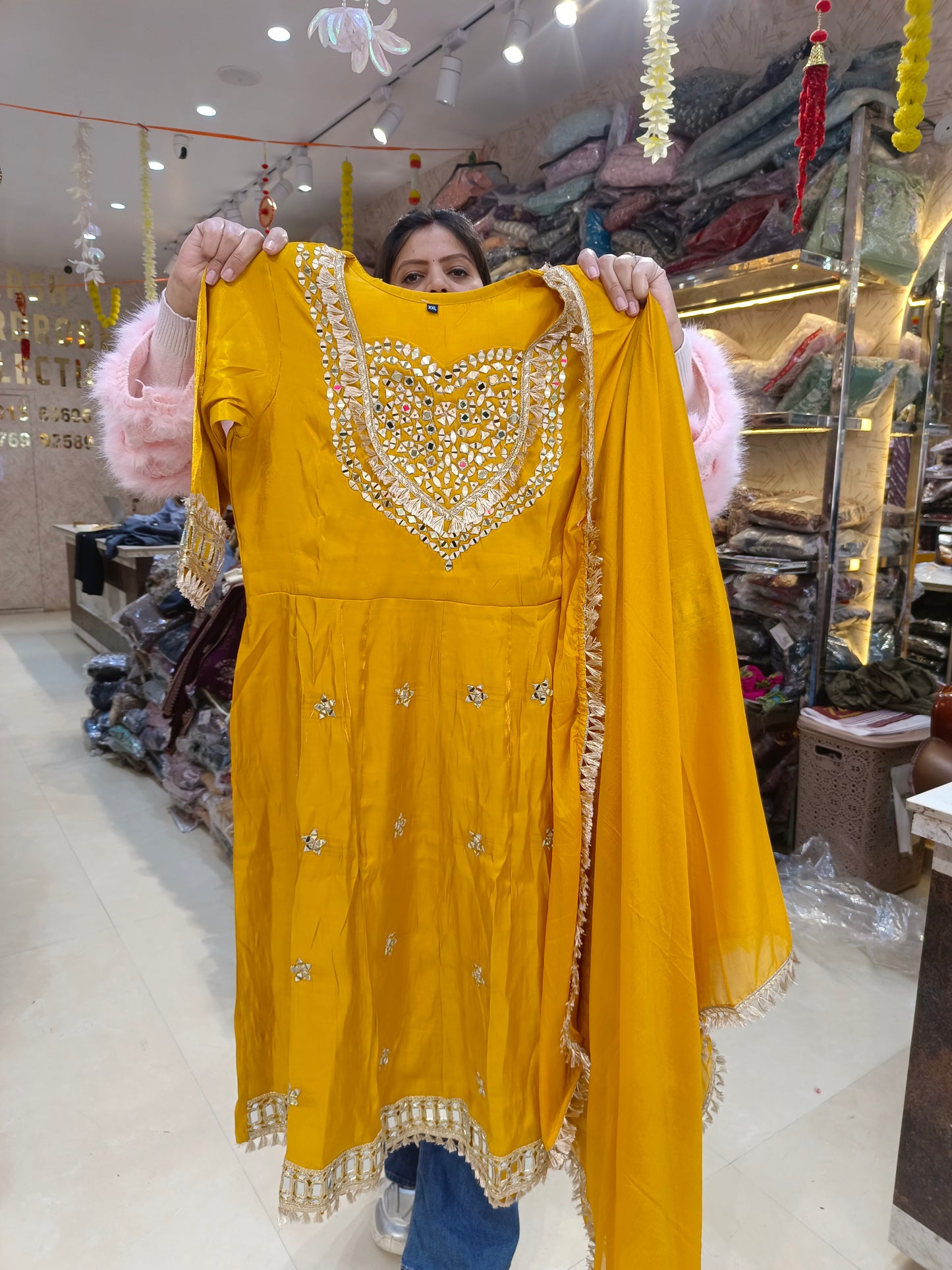 BEAUTIFUL ORIGNAL MIRROR WORK GLASS TISSUE ANARKALI