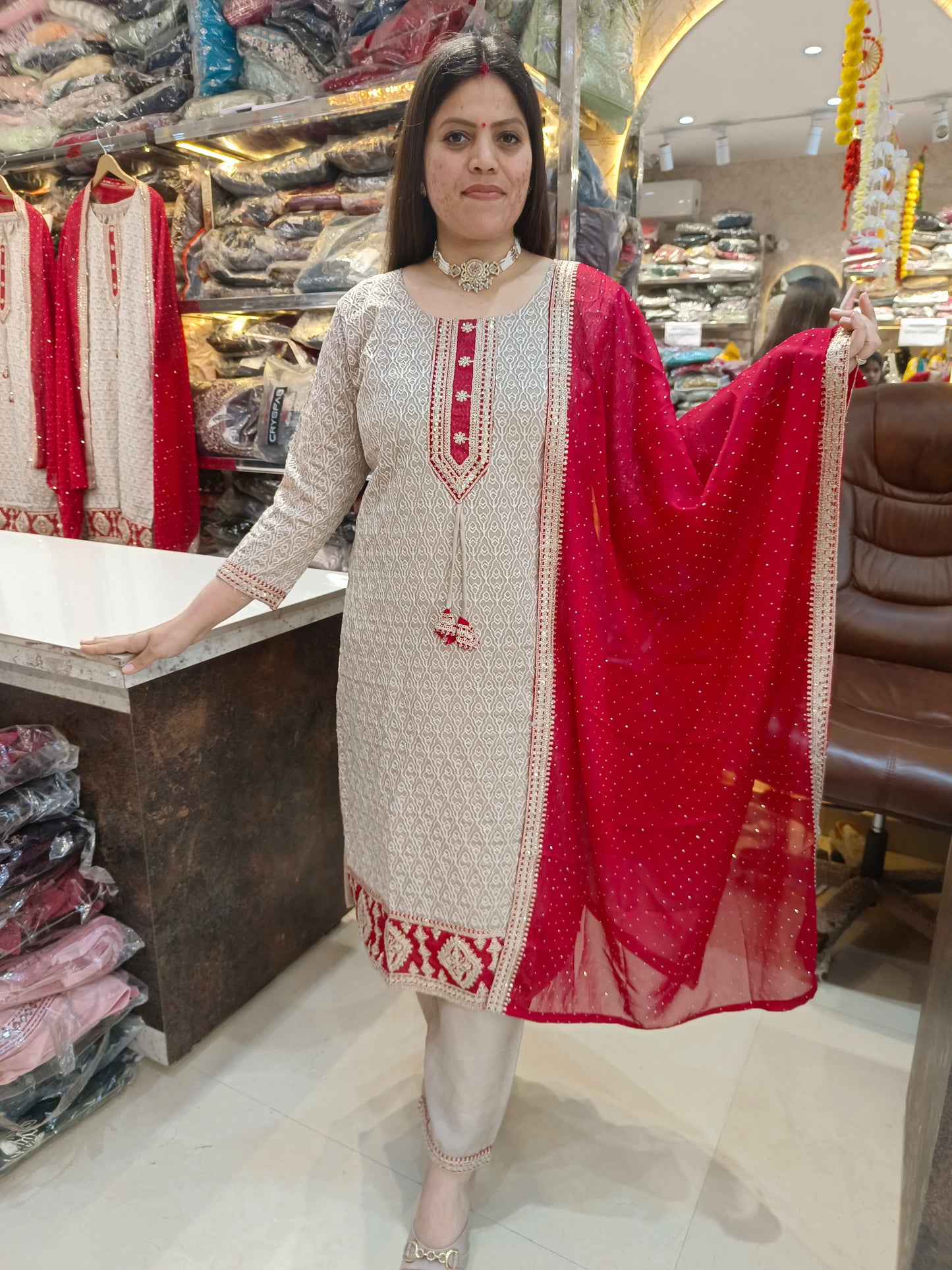 KASHMIRI WORK ON KURTI PURE SILK WITH BEAUTIFUL DUPPTA SUIT