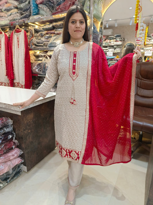 KASHMIRI WORK ON KURTI PURE SILK WITH BEAUTIFUL DUPPTA SUIT