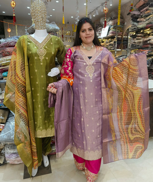 WEDDING WEAR BANARI EMBROIDED DUPPTA SUIT