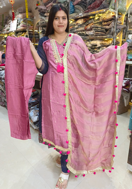 PREMIUM RUSHIAN SILK BEAUTIFUL LADU DESIGN 3PC SUIT