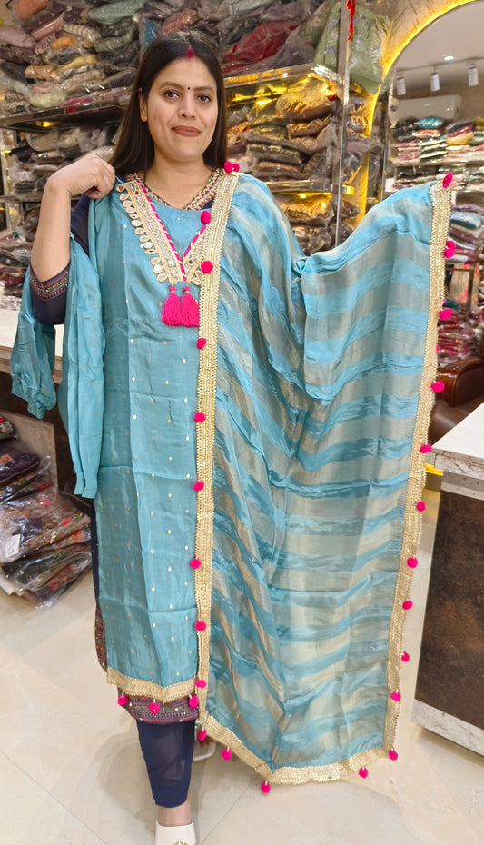 PREMIUM RUSHIAN SILK BEAUTIFUL LADU DESIGN 3PC SUIT