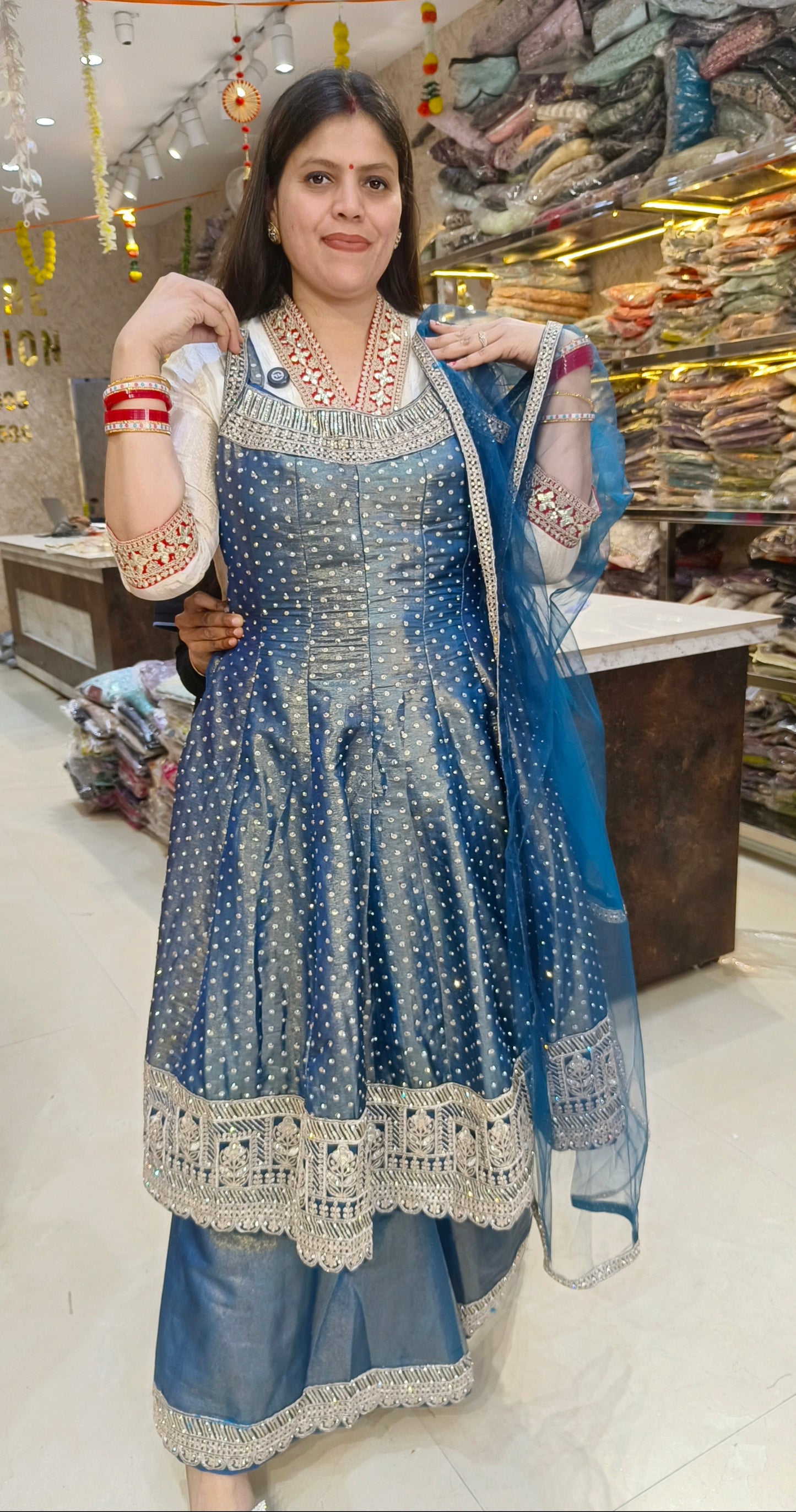 PARTY WEAR PURE CHINON FULL SIPPI AND PEARL WORK ANARKALI