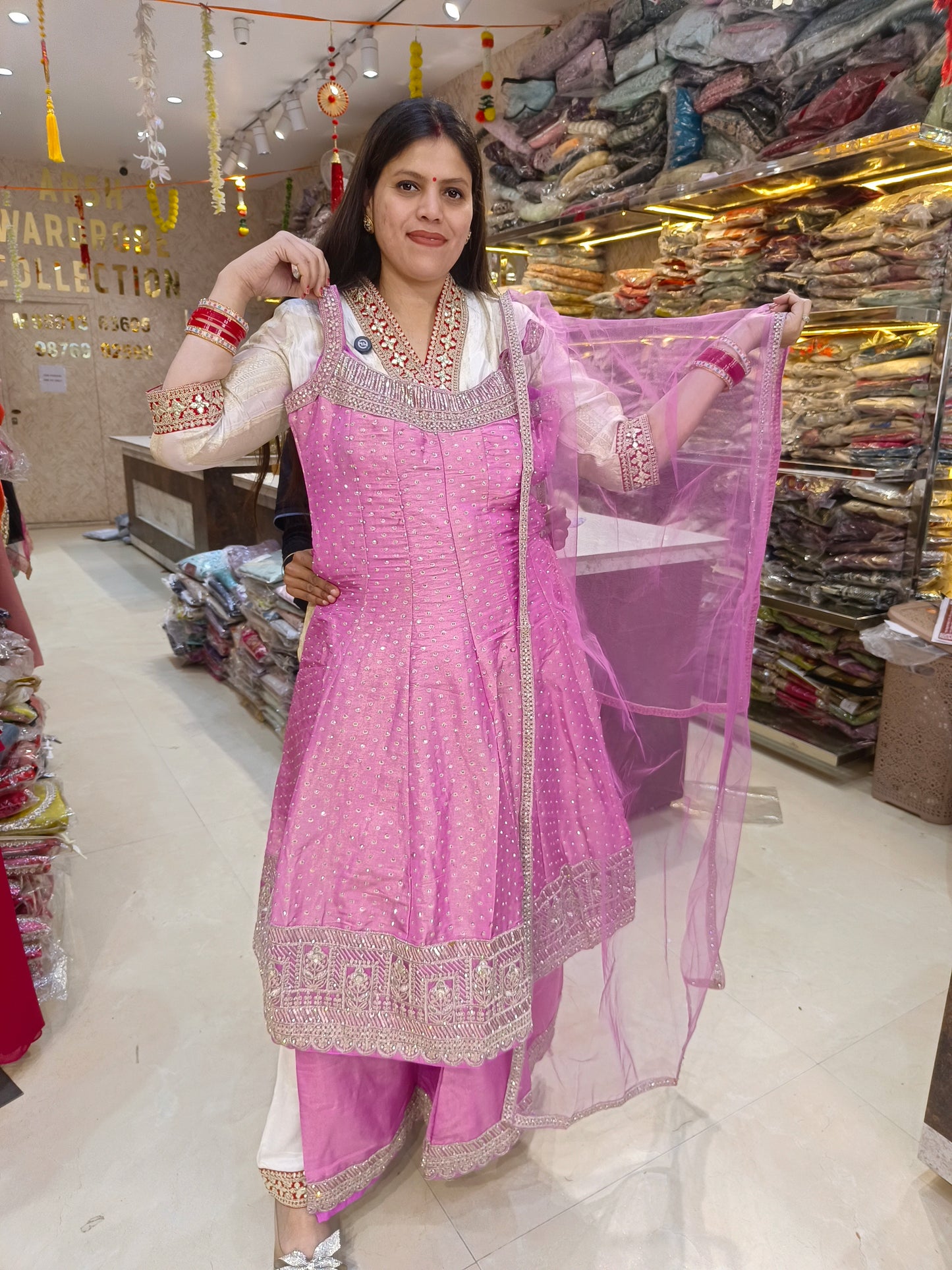 PARTY WEAR PURE CHINON FULL SIPPI AND PEARL WORK ANARKALI
