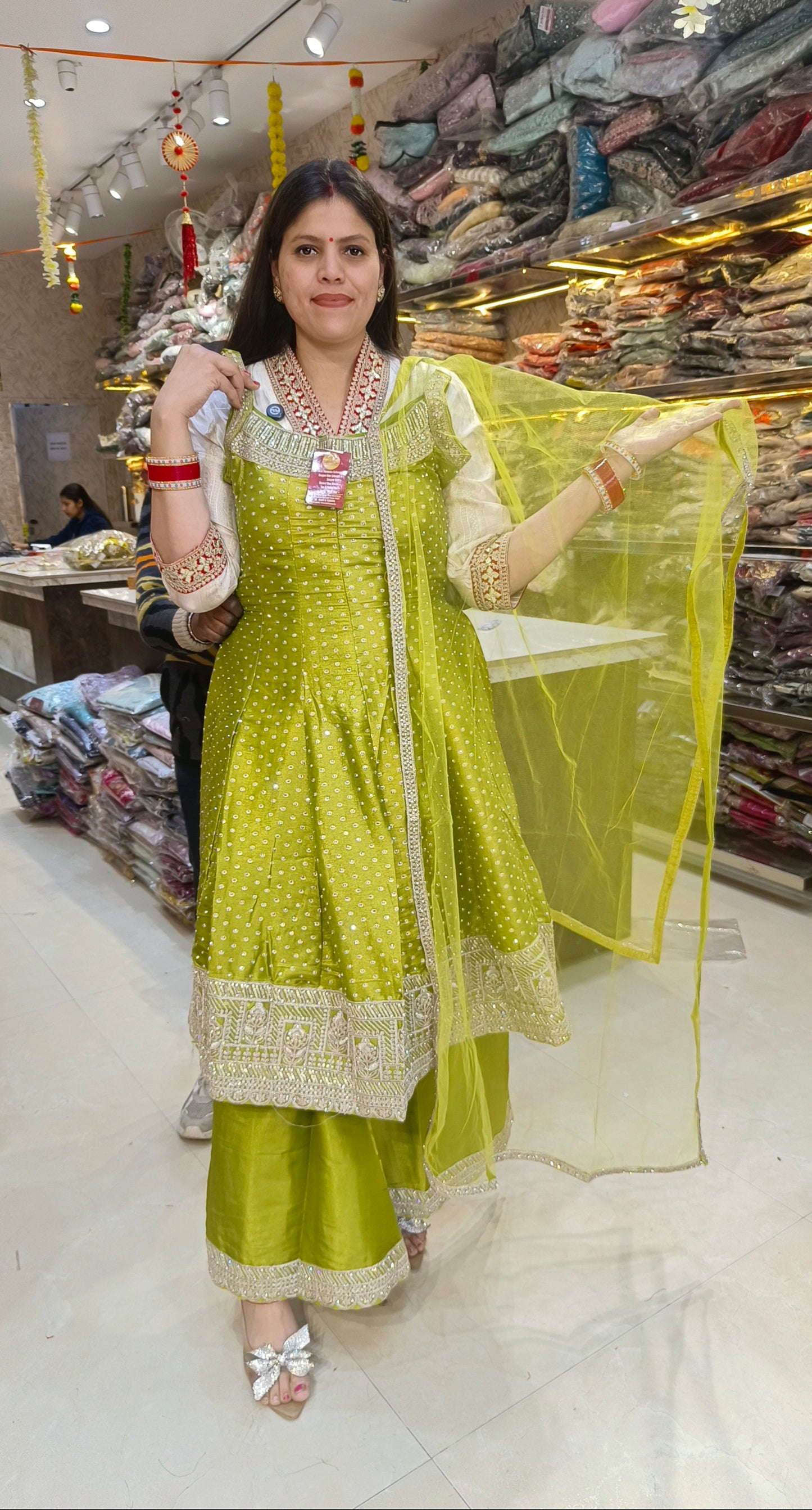 PARTY WEAR PURE CHINON FULL SIPPI AND PEARL WORK ANARKALI