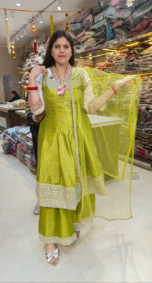 PARTY WEAR PURE CHINON FULL SIPPI AND PEARL WORK ANARKALI