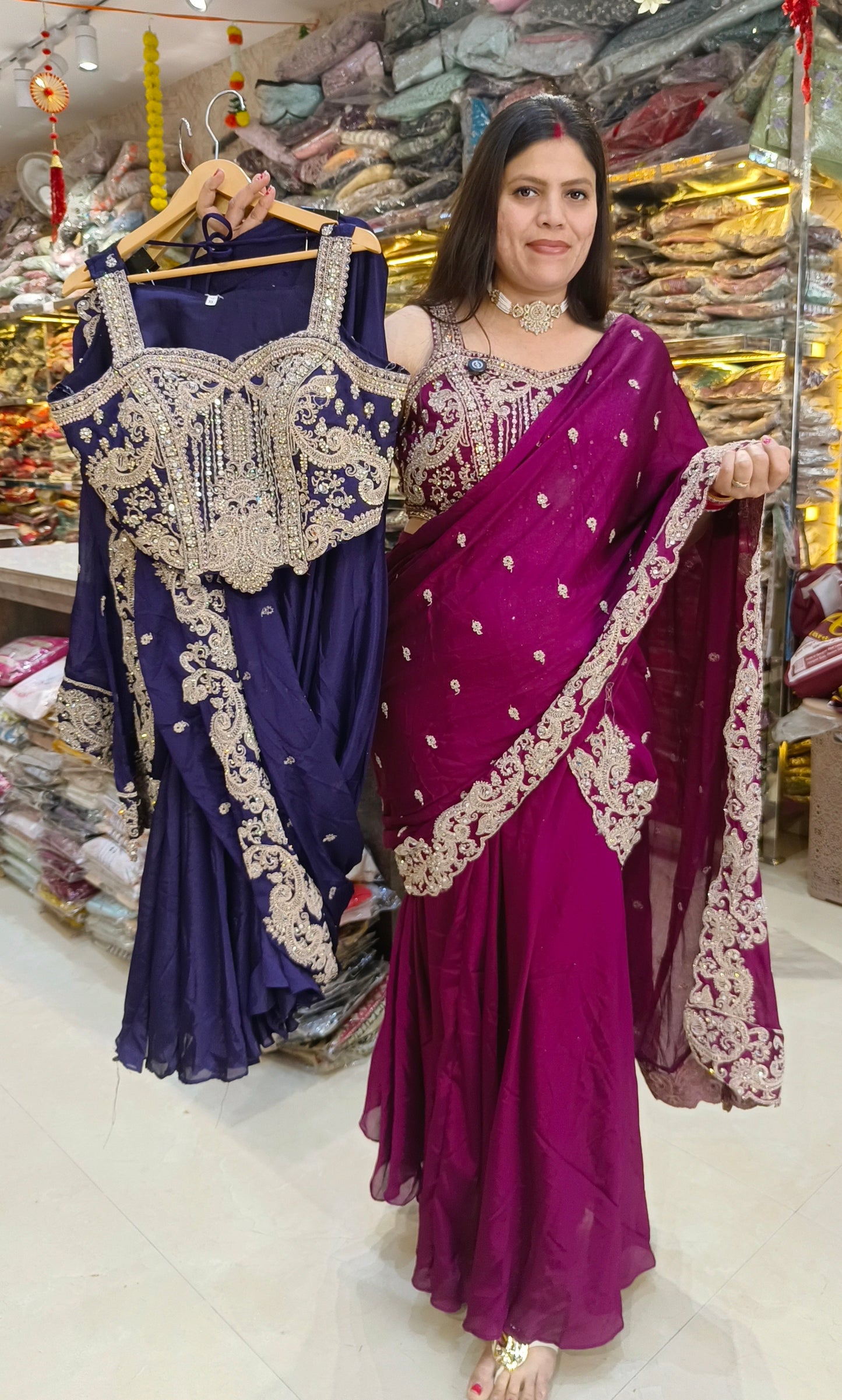 WEDDING WEAR FULL MIRROR AND ZAR WORK LEHENGA SAREE
