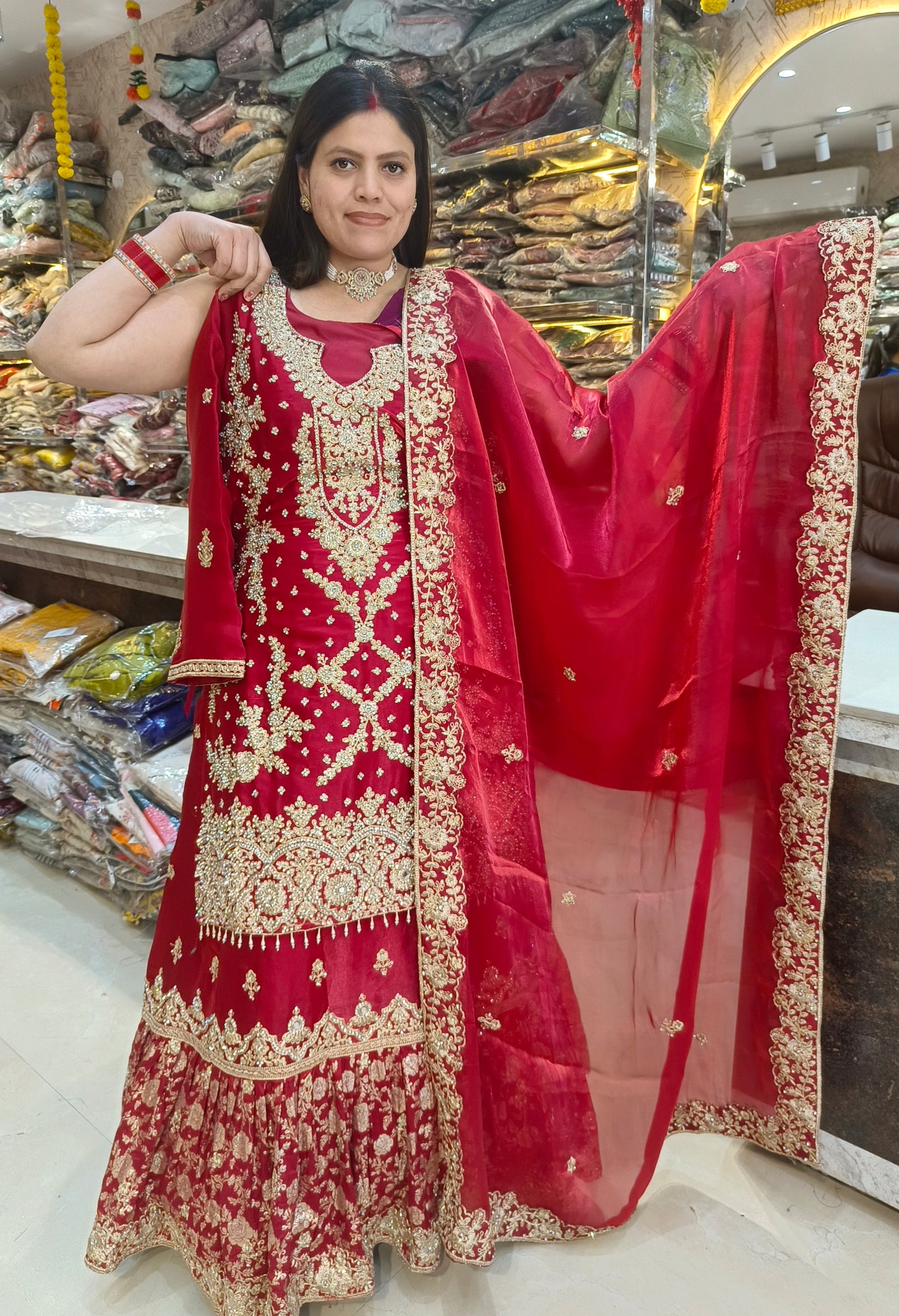 PARTY WEAR FANDY SILK ORIGNAL MIRRIR WORK FULL FAIR LEHENGA