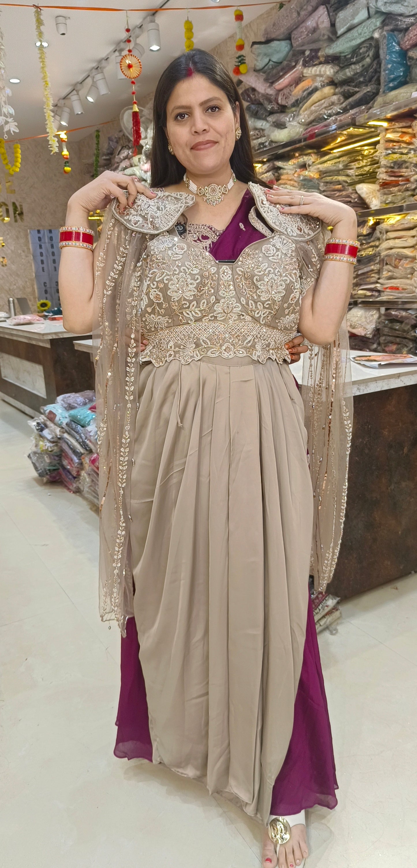 WEDDING WEAR PREMIUM SILK DESIGNER TOP WITH SKIRT