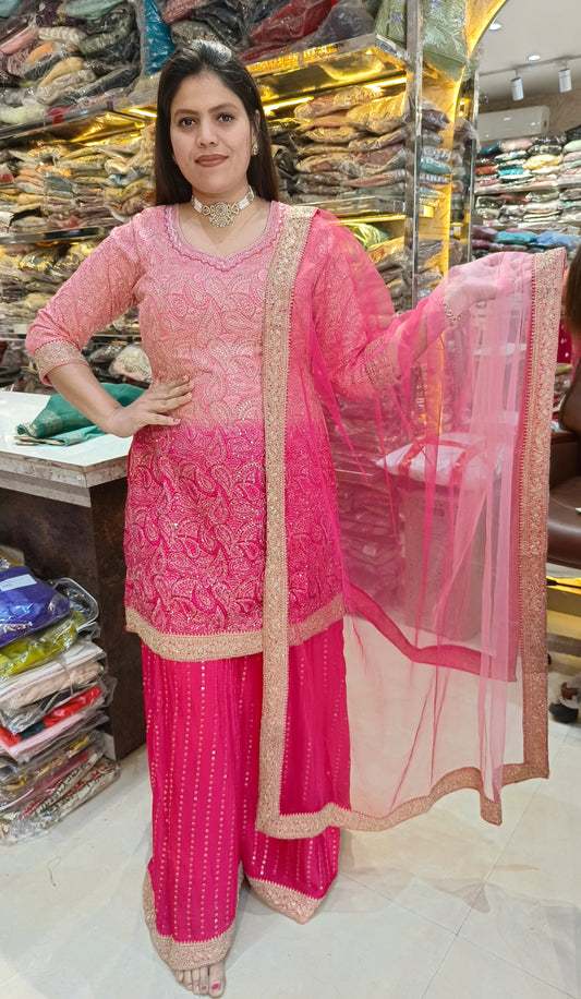 PARTY WEAR PURE CHINON DESIGNER FULL FLAIR JAFFA SUIT