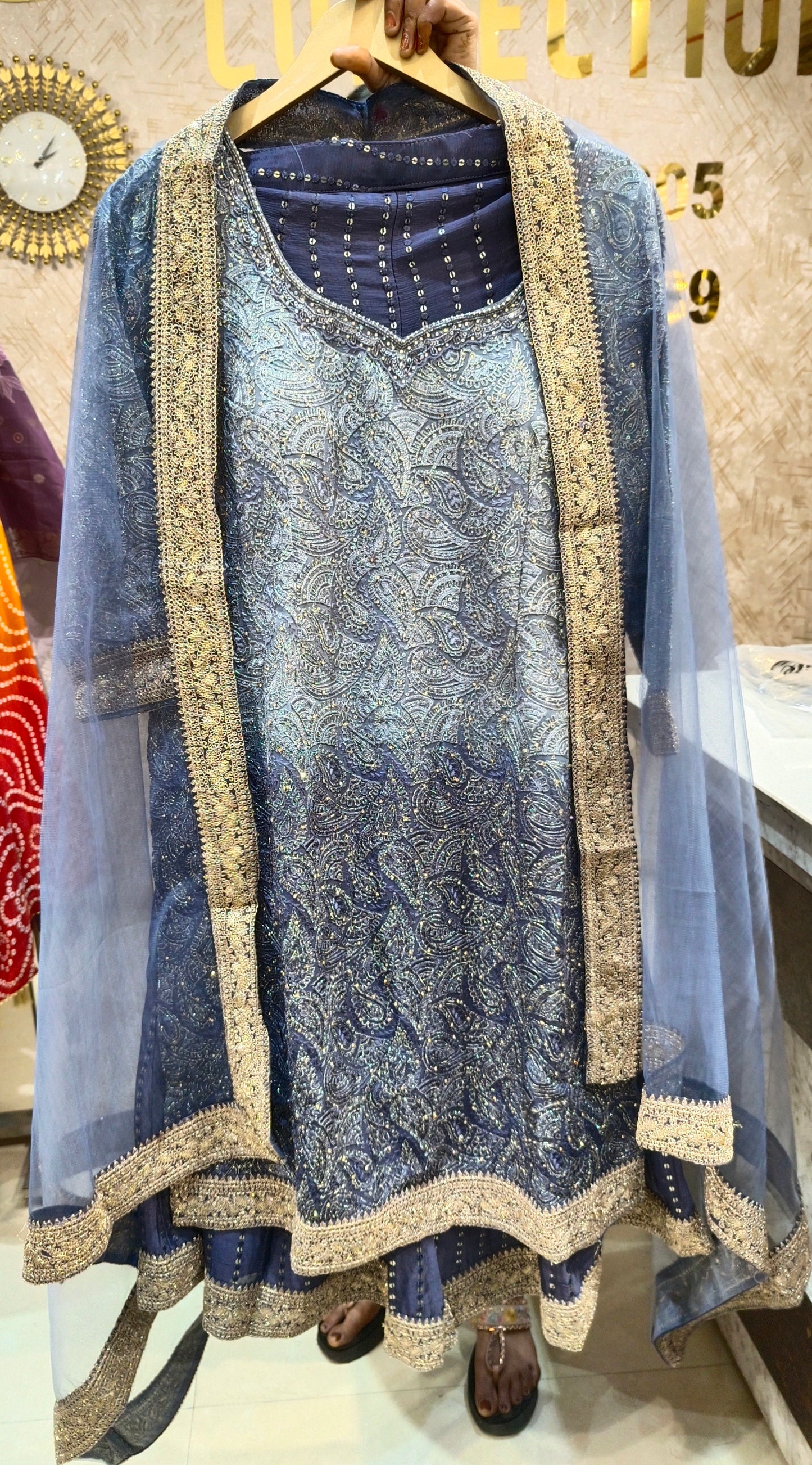 PARTY WEAR PURE CHINON DESIGNER FULL FLAIR JAFFA SUIT