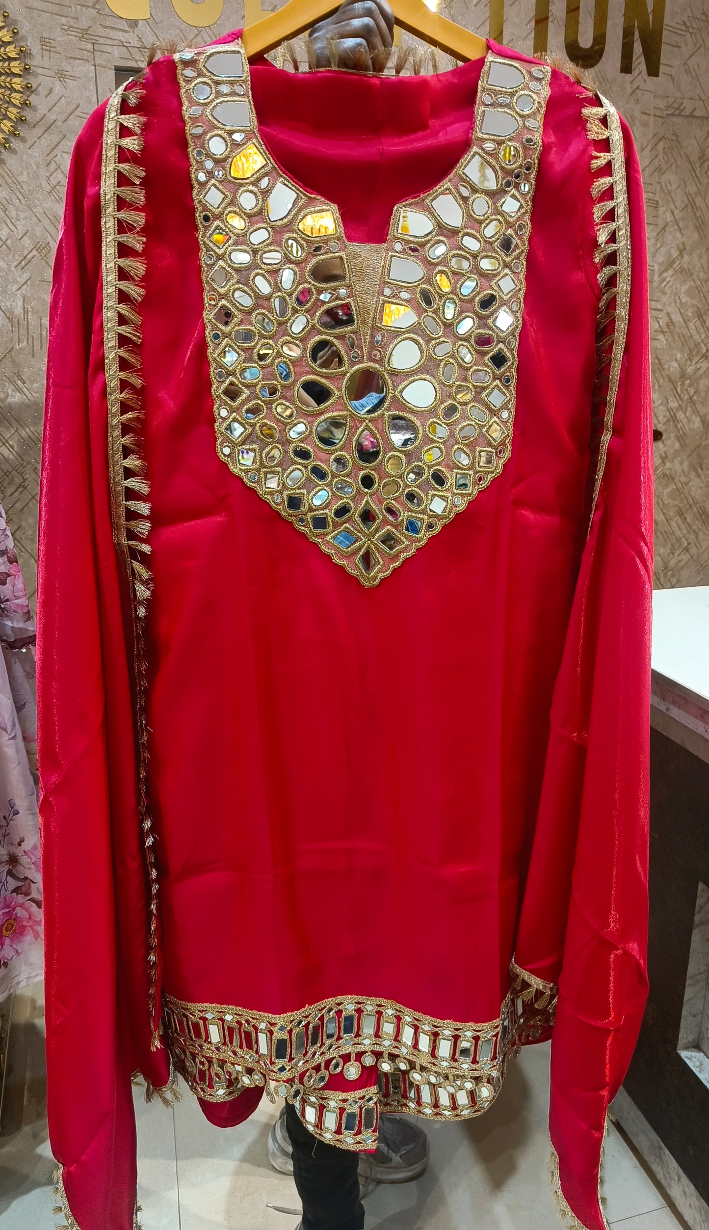 PARTY WEAR GLASS TISSUE FULL DUPPTA SUIT