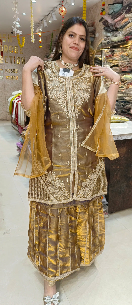 COPER GOLD RUSHIAN SILK WITH ORGANZA DUPPTA SUIT