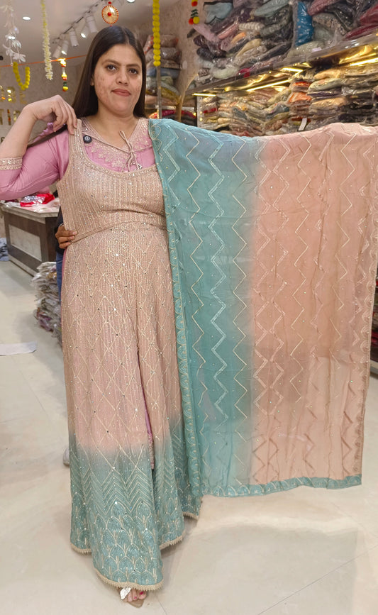 PARTY WEAR SHORT TOP SIPPI WORK WITH FULL FLAIR JAFFA