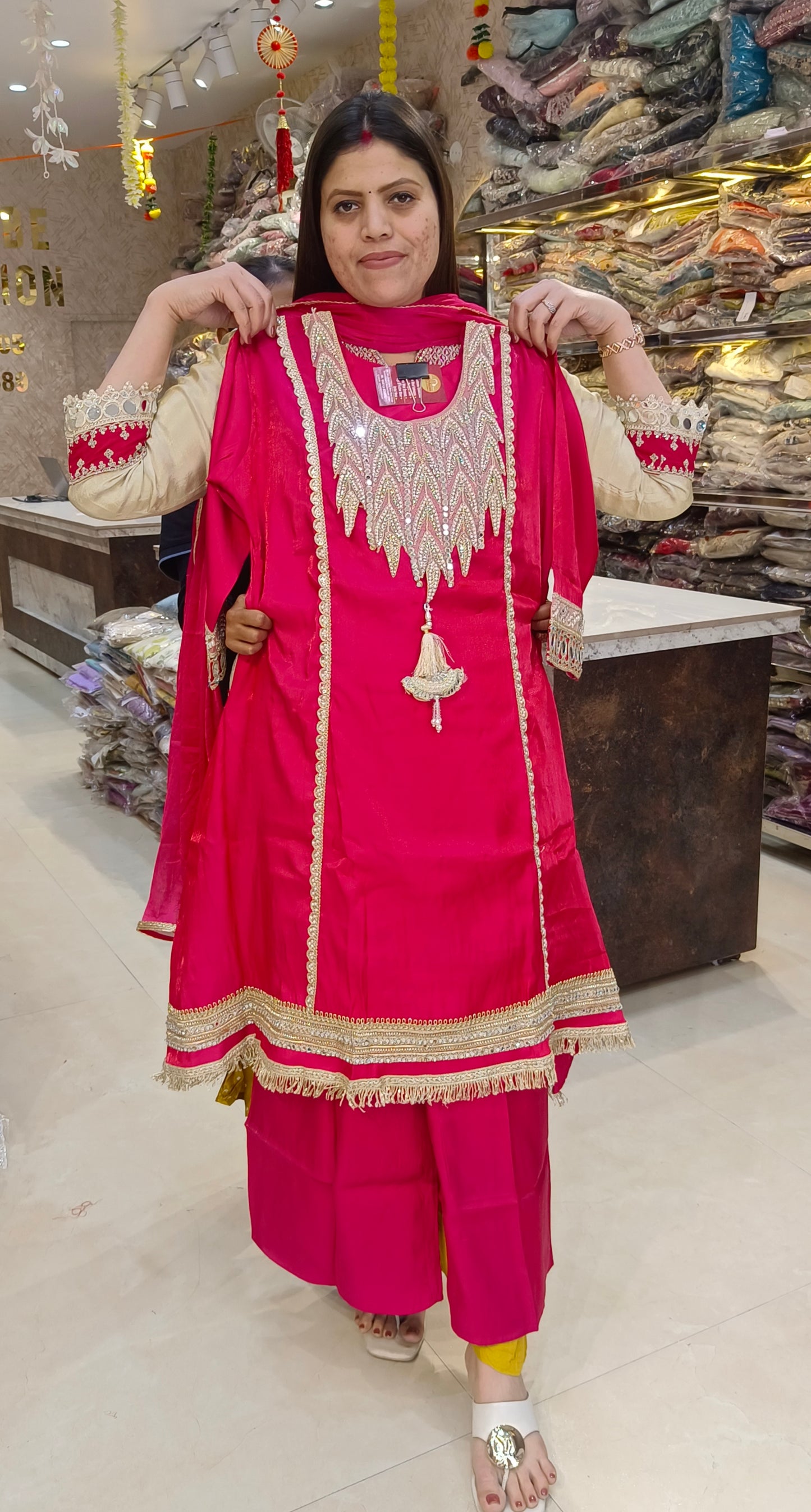 HOT PINK RUSHIAN SILK A-LINE DESIGN SUIT