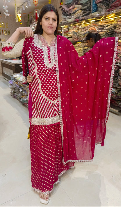 PARTY WEAR SHRARA ORIGNAL MIRROR WORK NECK DESIGNER