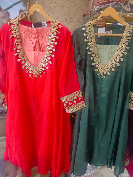 PARTY WEAR MIRROR WORK DESIGN BUSTIER ANARKALI