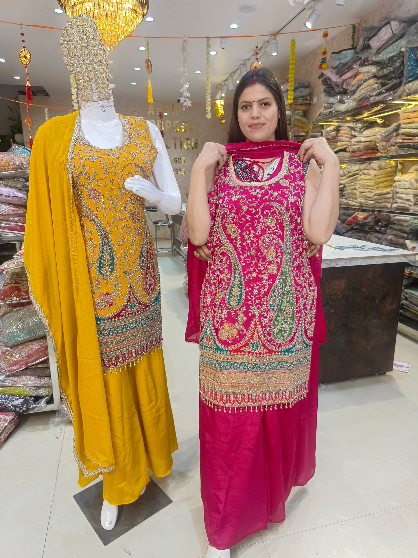 PARTY WEAR PURE CHINON FULL HANDWORK DESIGN JAFFA SUIT