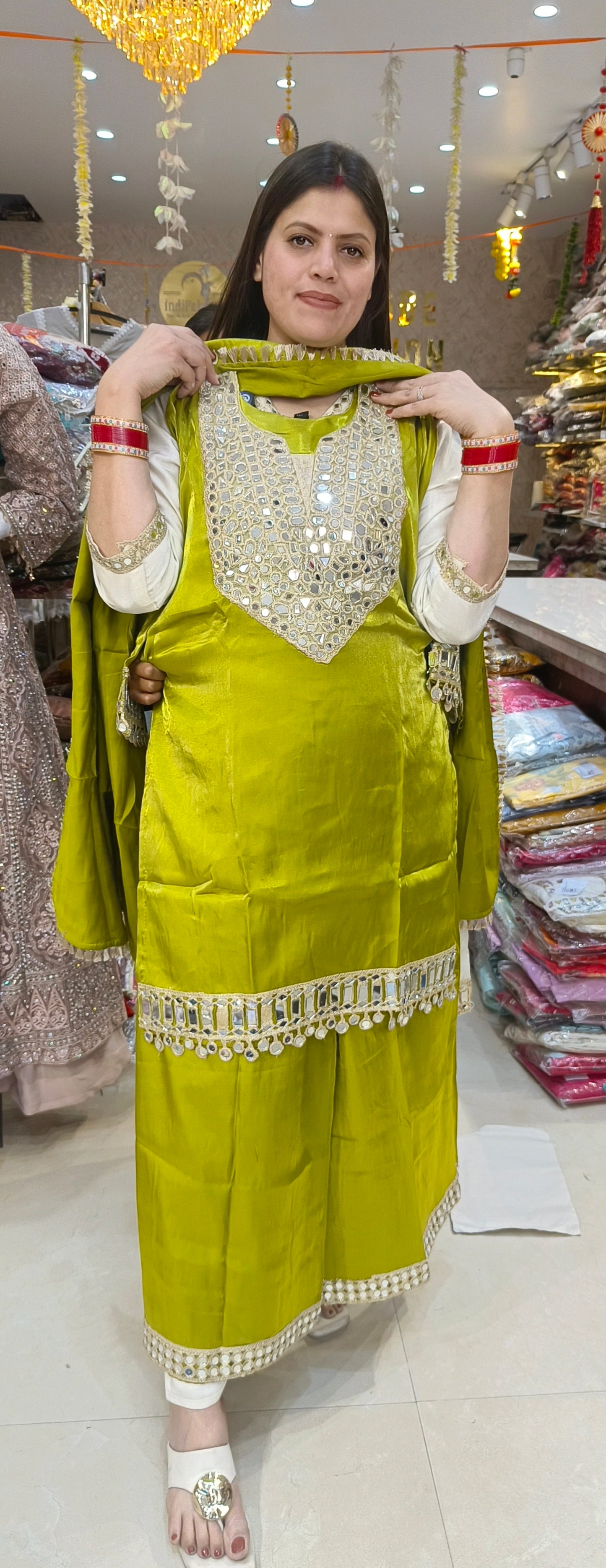 BEAUTIFUL GLASS TISSUE ORIGNAL MIRROR WORK SUIT