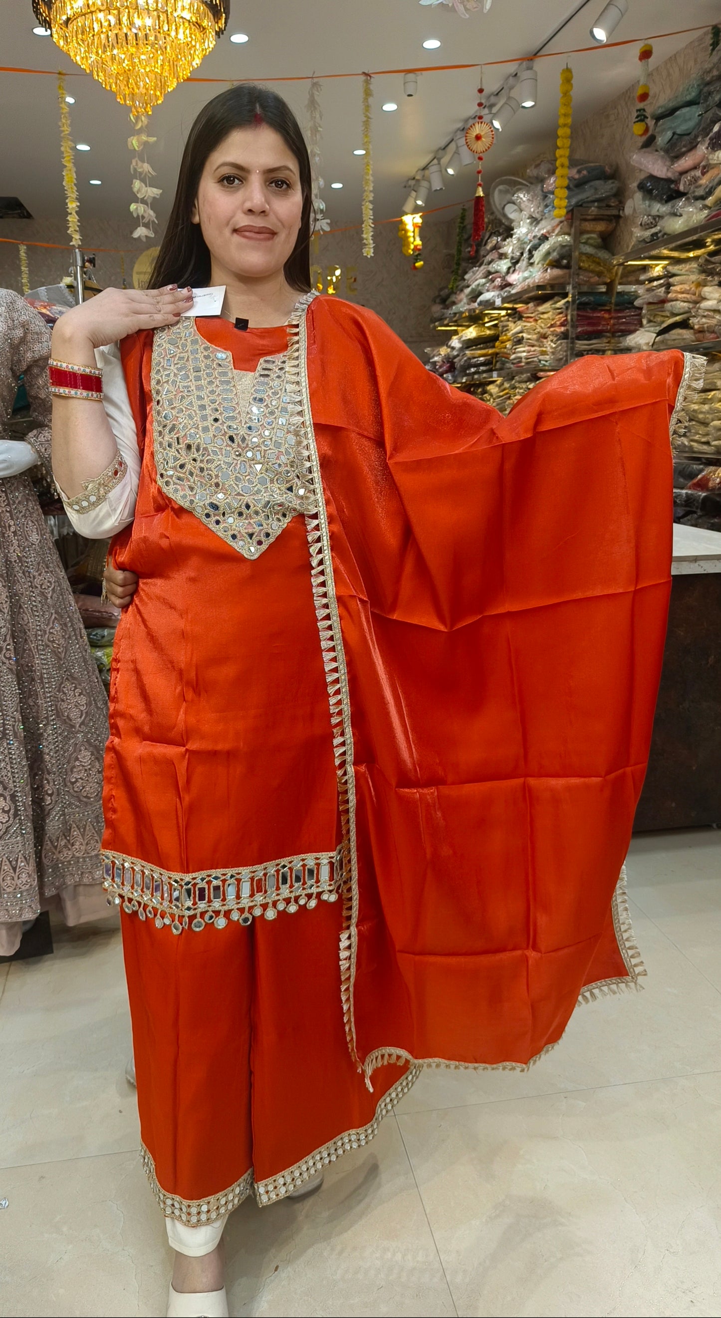 BEAUTIFUL GLASS TISSUE ORIGNAL MIRROR WORK SUIT