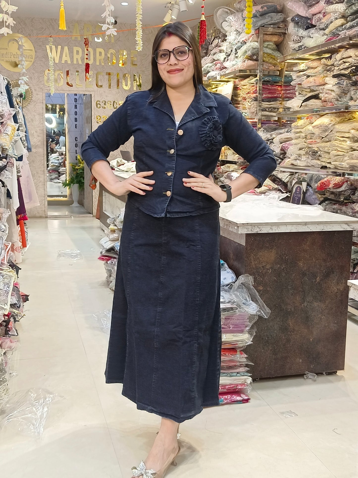 TRENDING FULL SLEEVS TOP AND SKIRT DENIM