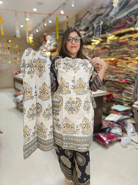 WHITE BORDER DESIGN PLAZO CORDSET