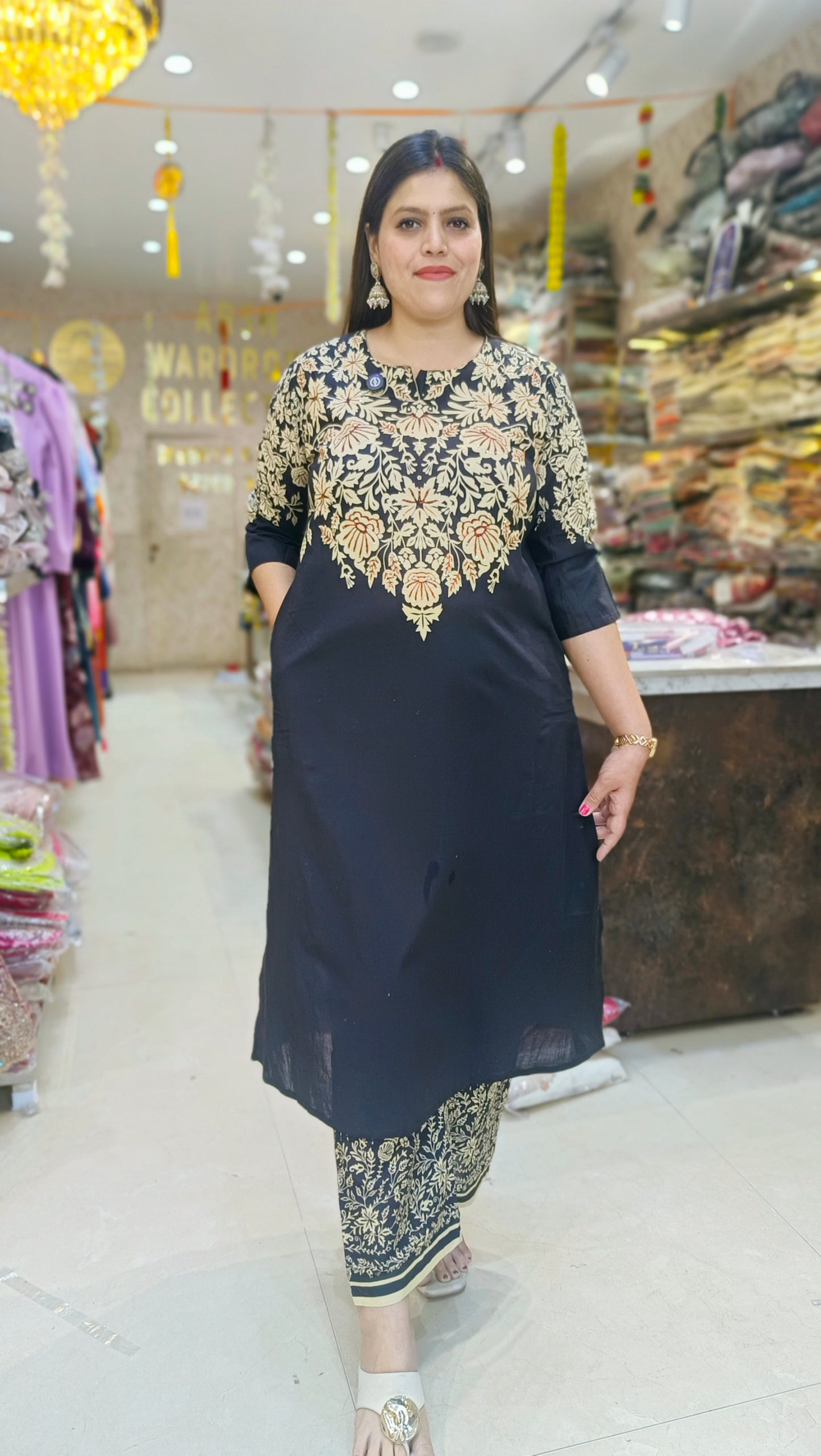 BLACK PURE COTTON GOLDEN HAND WORK SUIT