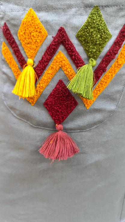 GREY POKET AND SLEVES DESIGN CORDSET