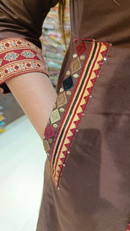BROWN PREMIUM COTTON A-LINE SUIT