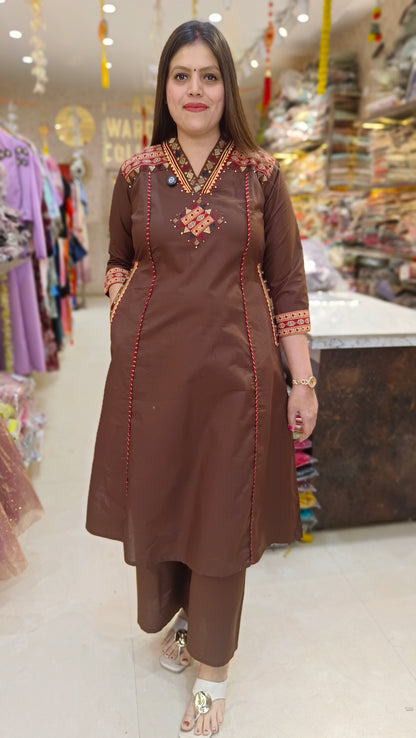 BROWN PREMIUM COTTON A-LINE SUIT