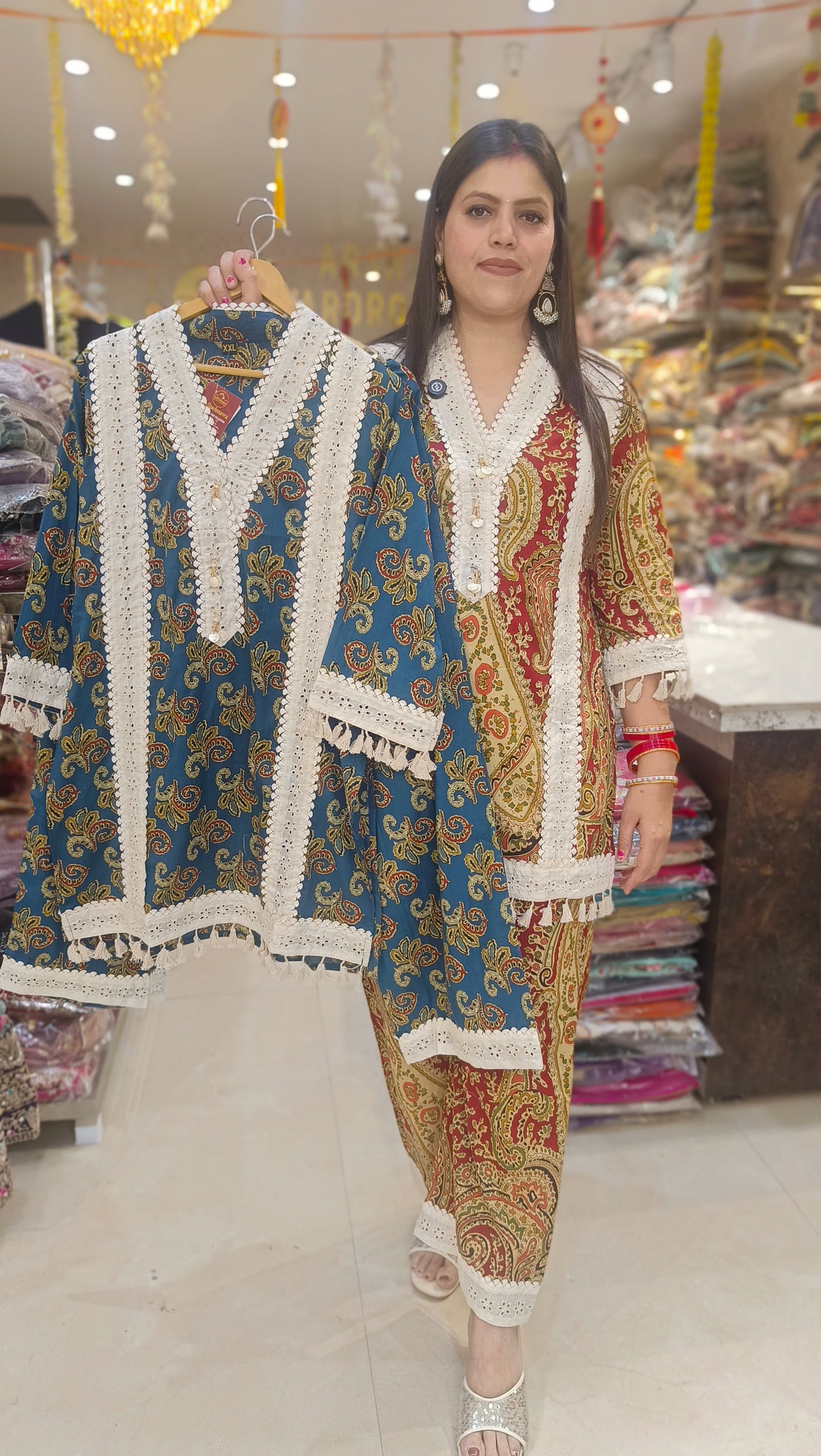 PEACOCK BLUE WHITE LASE DESIGNER CORDSET