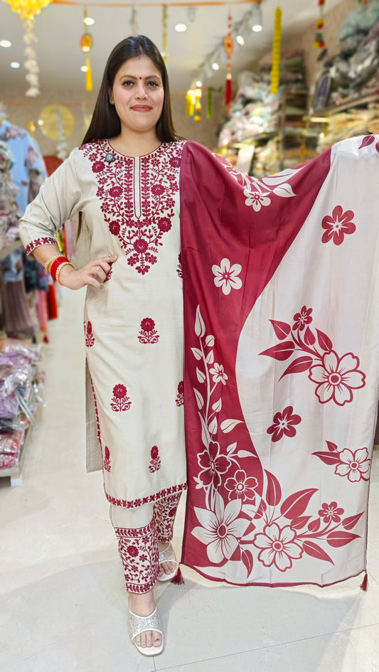 IVORY DUEL MEHROON BEAUTIFUL DUPPTA SUIT