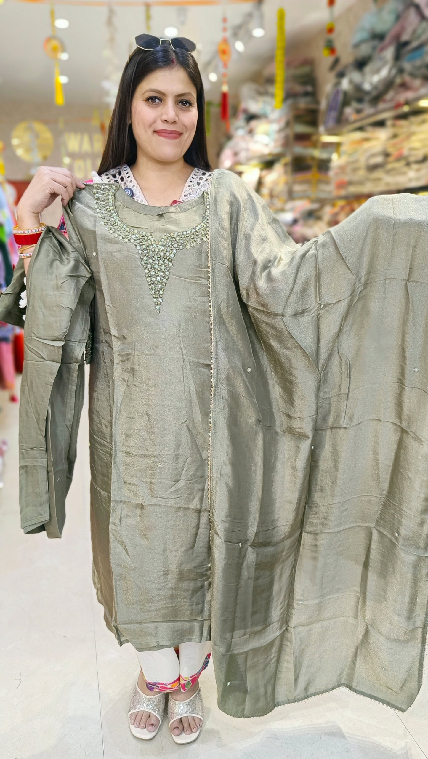 MEHNDI GREEN A-LINE DESIGNER SUIT